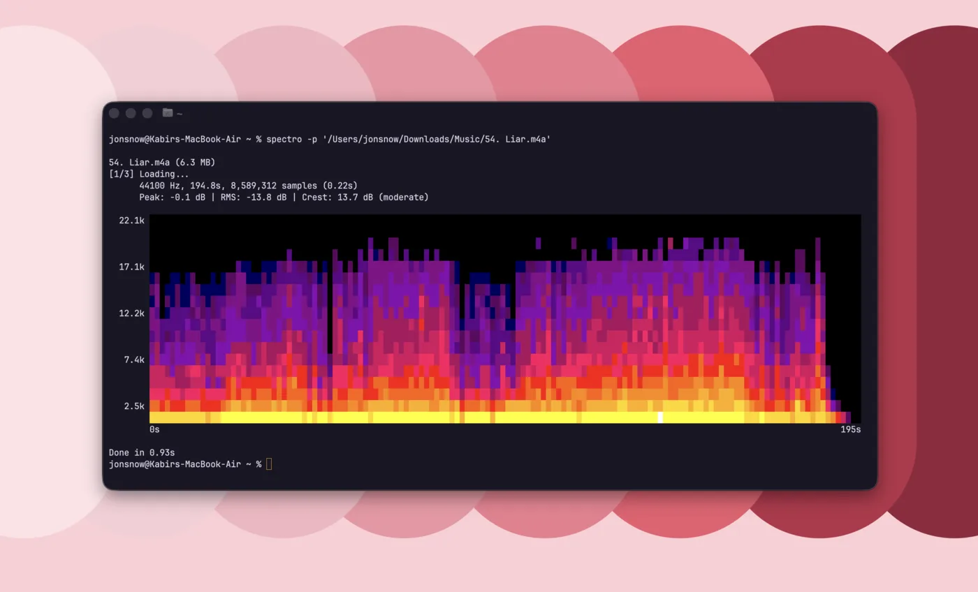 Spectro rendering a 256-colour spectrogram directly in the terminal